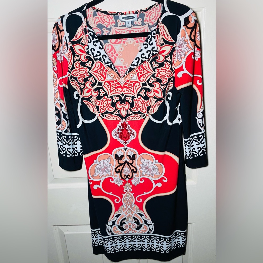 Intermission Women Dress A Line Sleeveless V Neck Multicolor Pattern Stretch, 8
